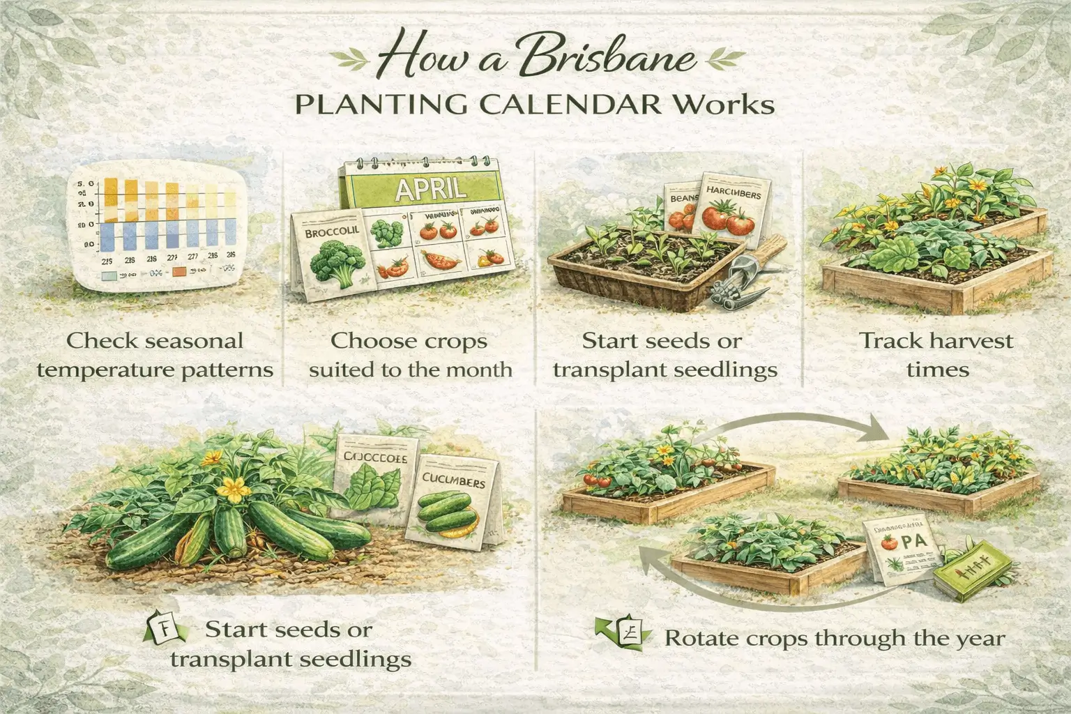 Brisbane vegetable planting calendar showing monthly garden planning