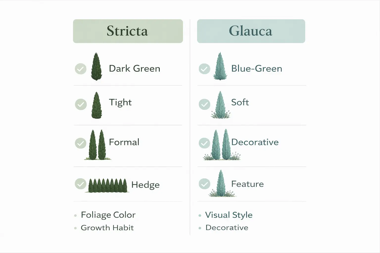 cupressus sempervirens stricta vs glauca