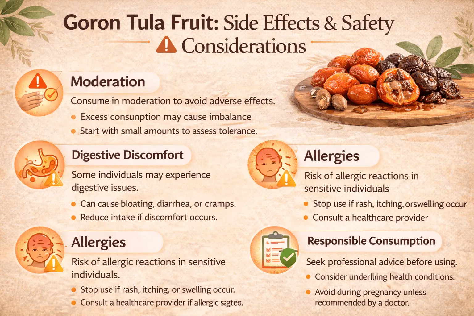 gorontula fruit side effects safety considerations moderation infographic