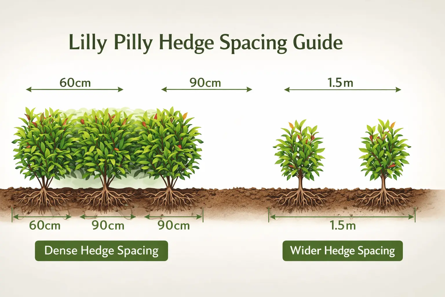 lilly pilly hedge spacing distance infographic