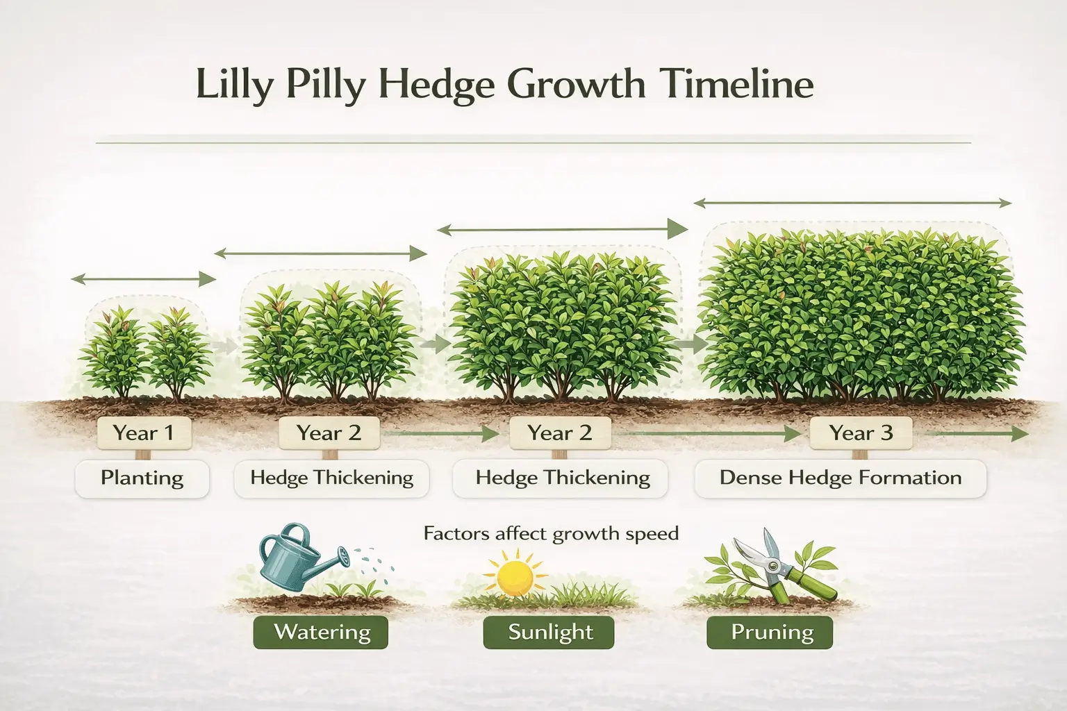 lilly pilly hedge growth rate timeline infographic