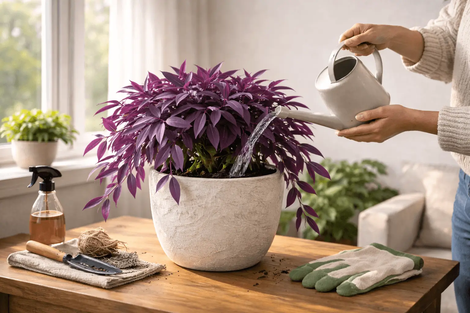 watering purple heart plant indoors Tradescantia pallida care
