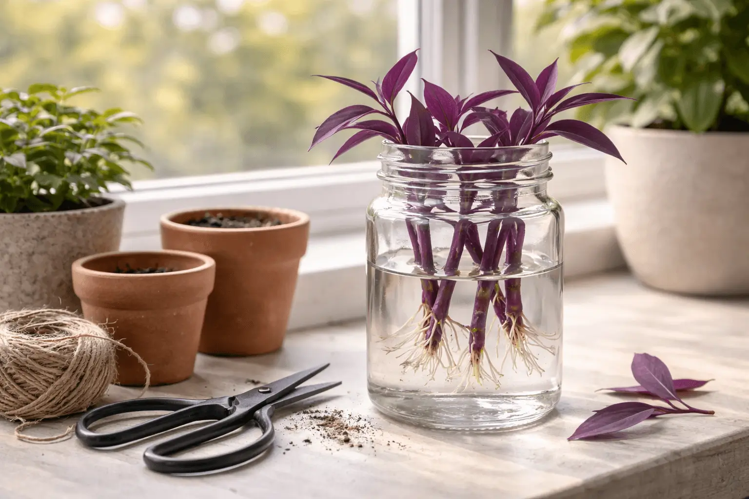 purple heart plant propagation stem cuttings rooting in water Tradescantia pallida