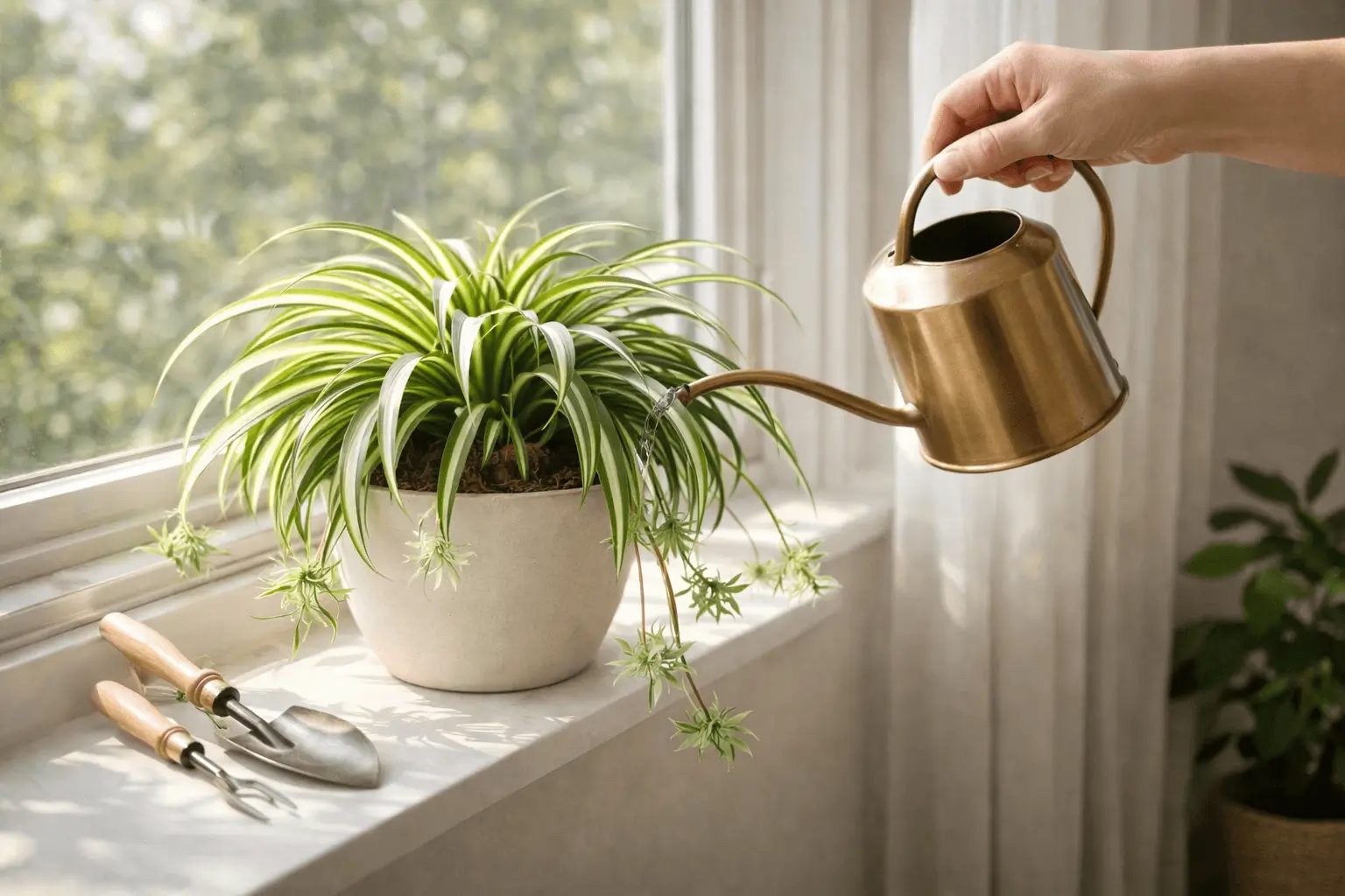 Watering and caring for a spider plant indoors to maximize spider plant indoor benefits