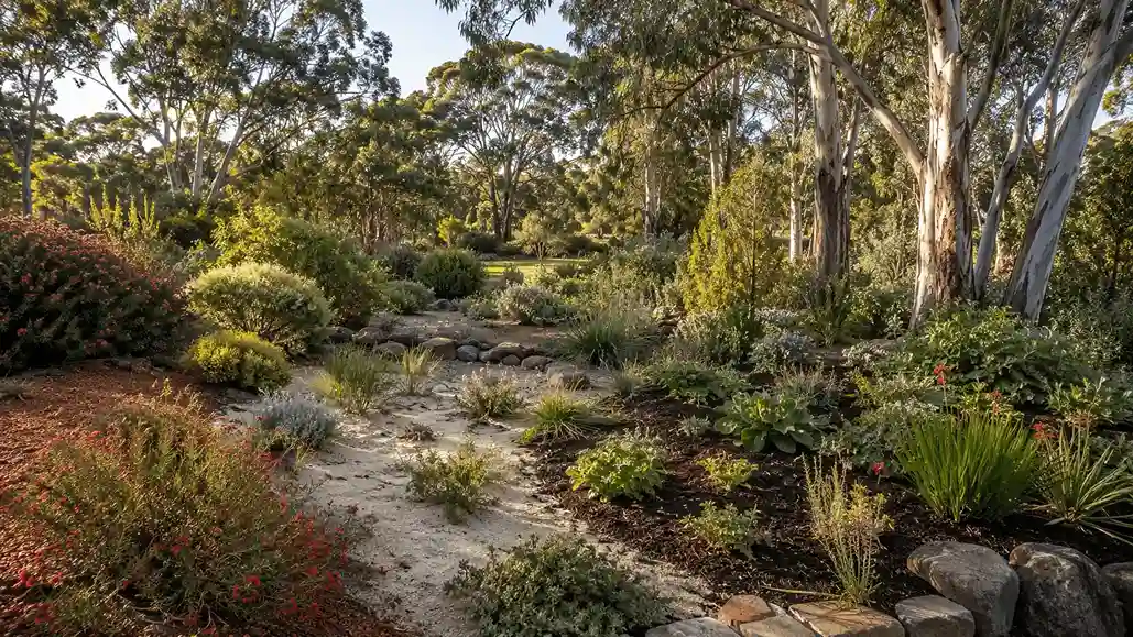 Australian native garden showing sun, shade, soil drainage, and climate-appropriate planting.