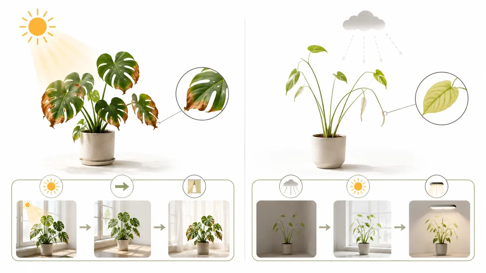 bright indirect light vs direct sunlight which is better for houseplants