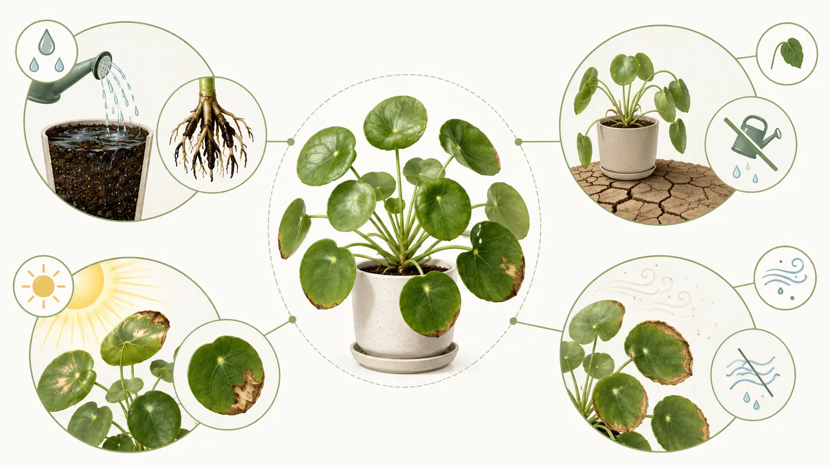 chinese money plant brown leaves