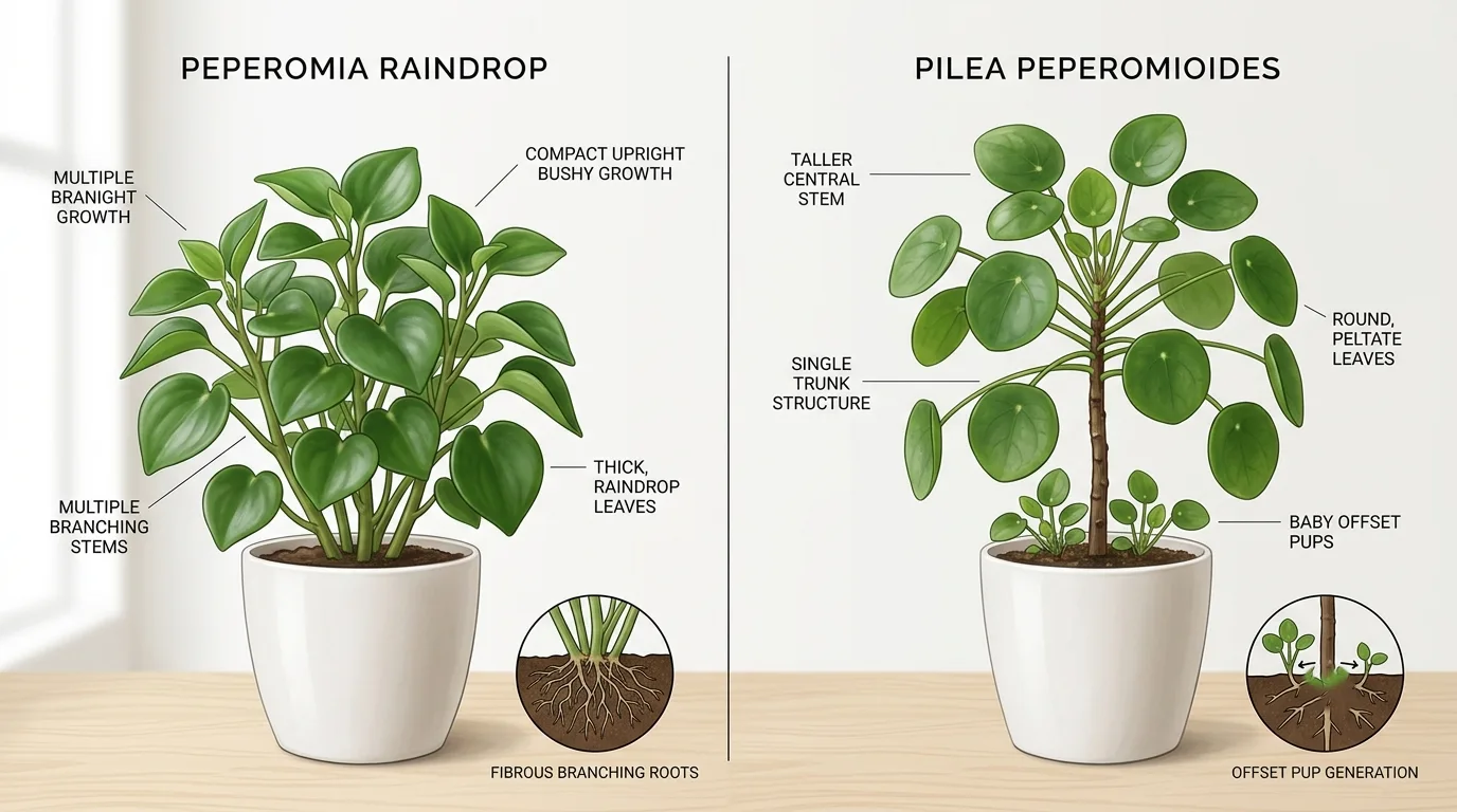 peperomia raindrop vs pilea
