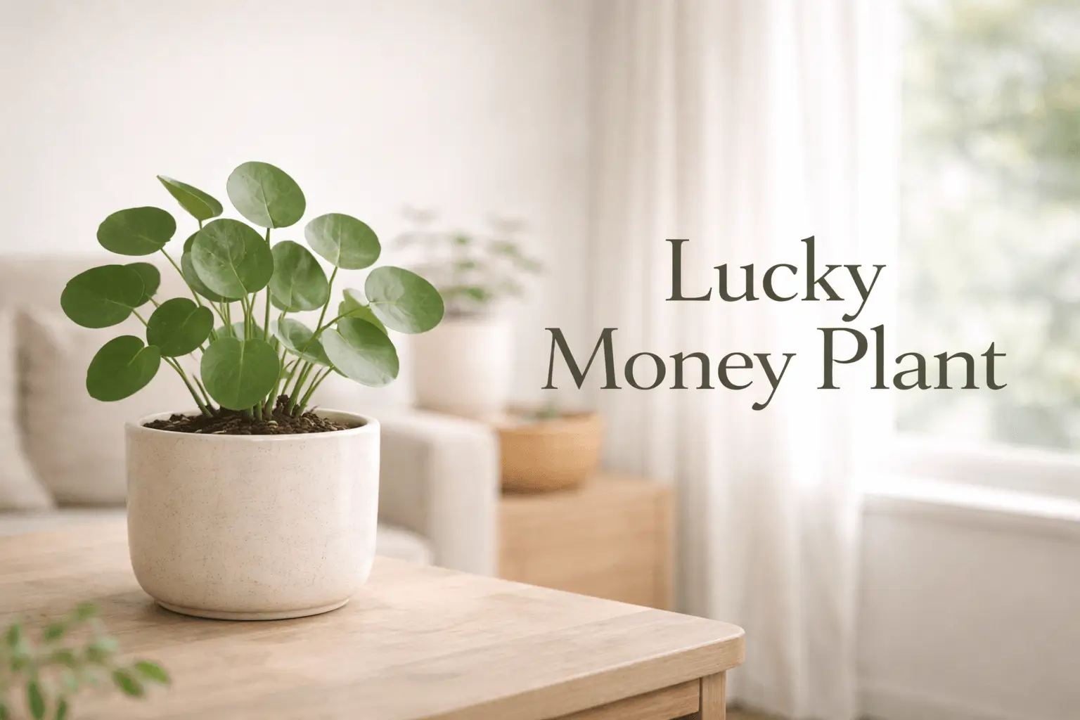 Lucky money plant indoor Chinese money plant in modern home with coin shaped leaves representing prosperity