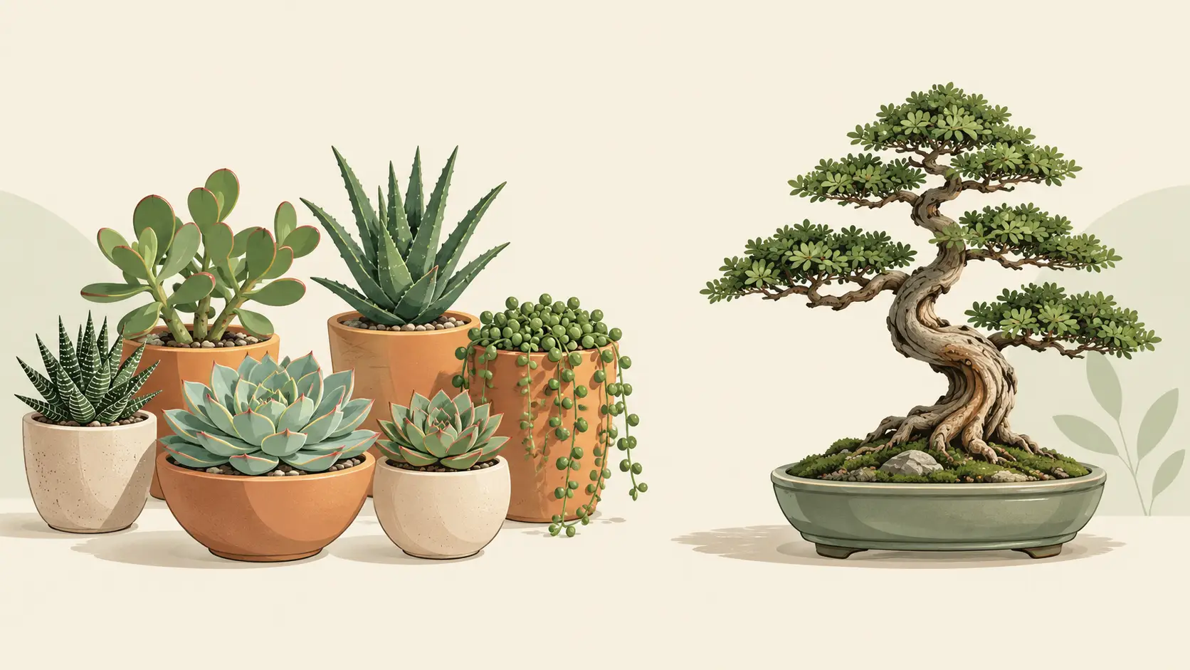 succulents and bonsai